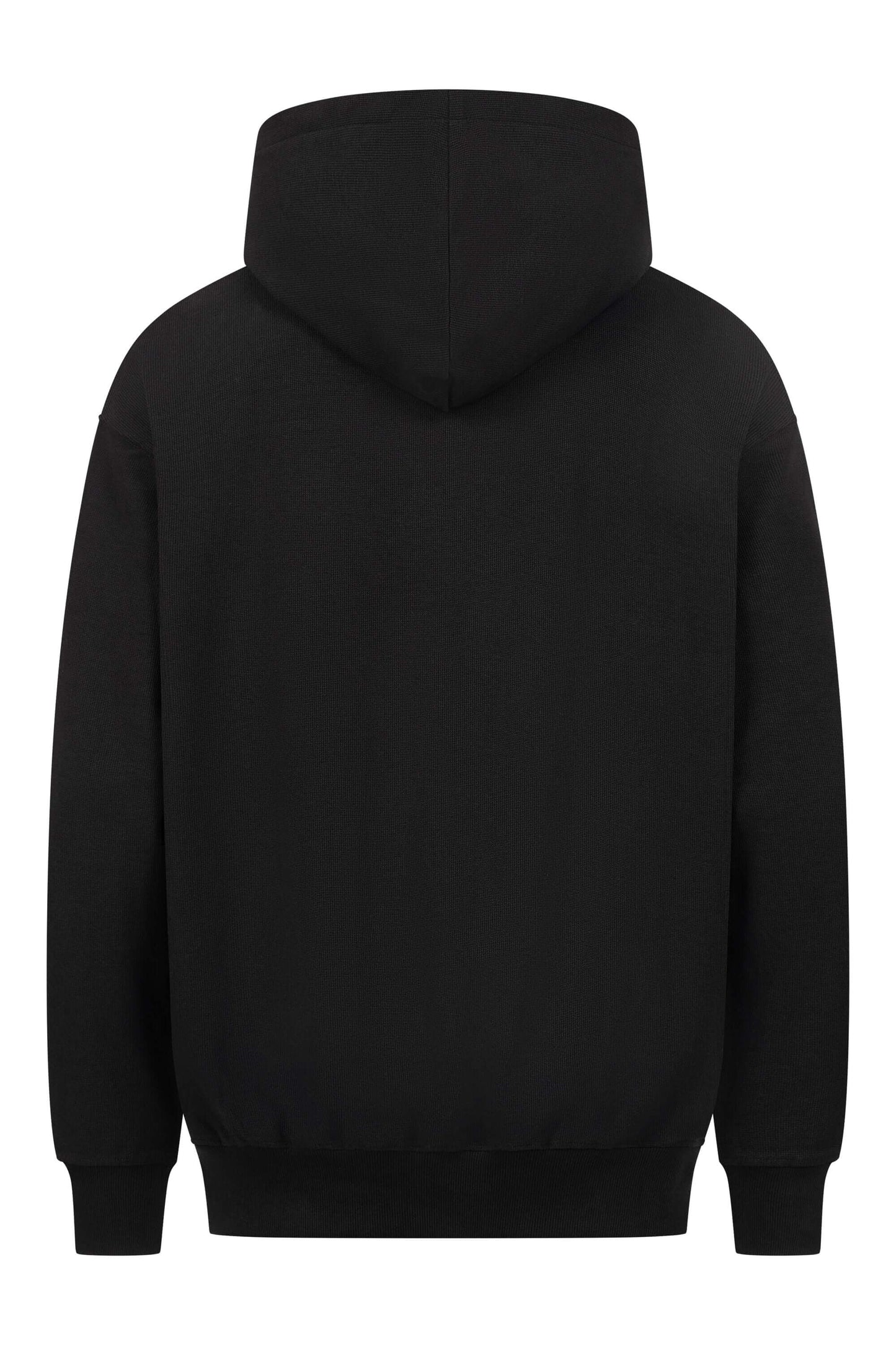 Rückansicht Rapanui Oversize Mini Waffle Hoodie aus GOTS Bio Baumwolle, Unisex, schwarz