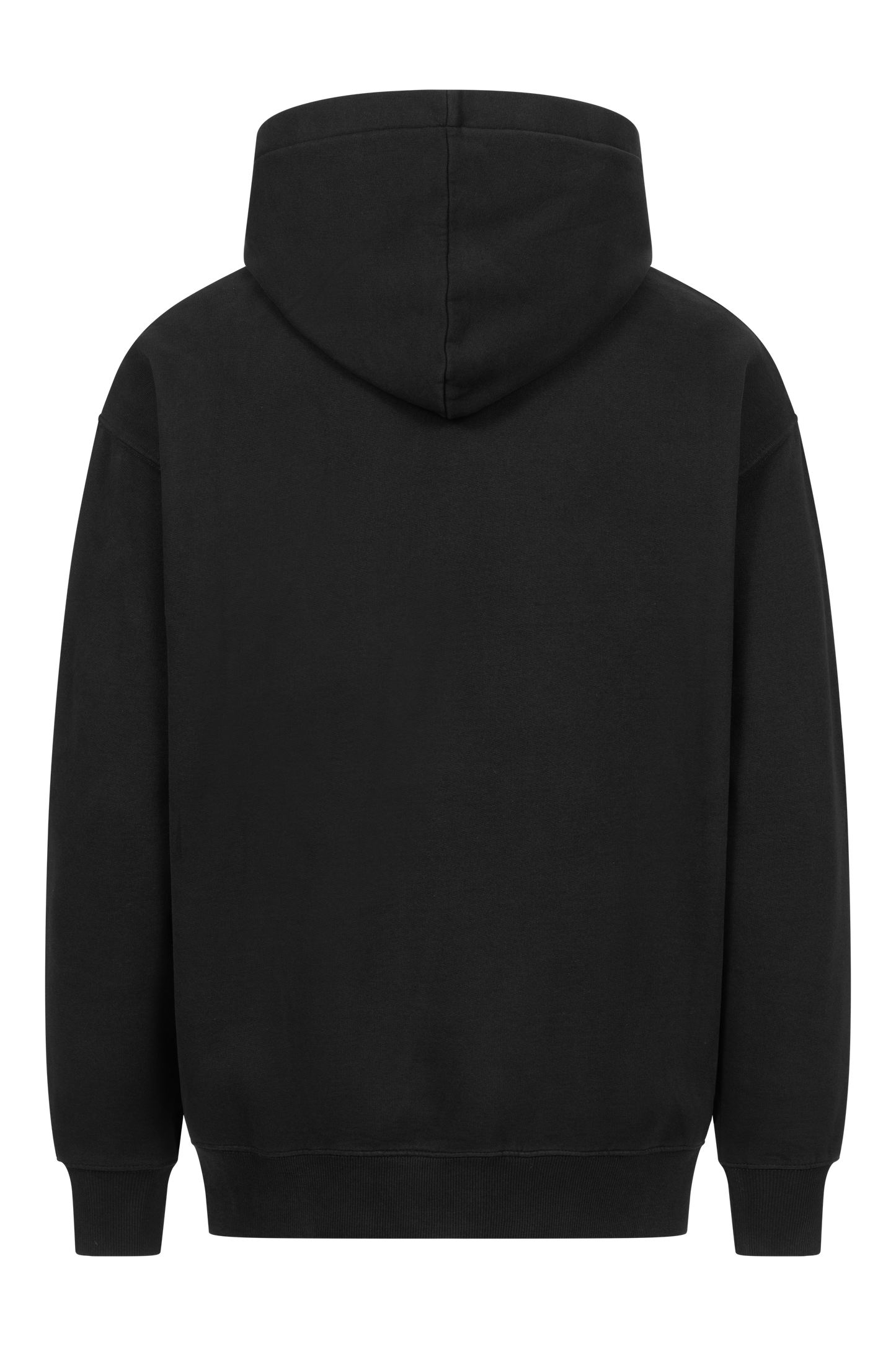 Rückansicht Rapanui Oversize Print Hoodie aus GOTS Bio Baumwolle, Unisex, schwarz