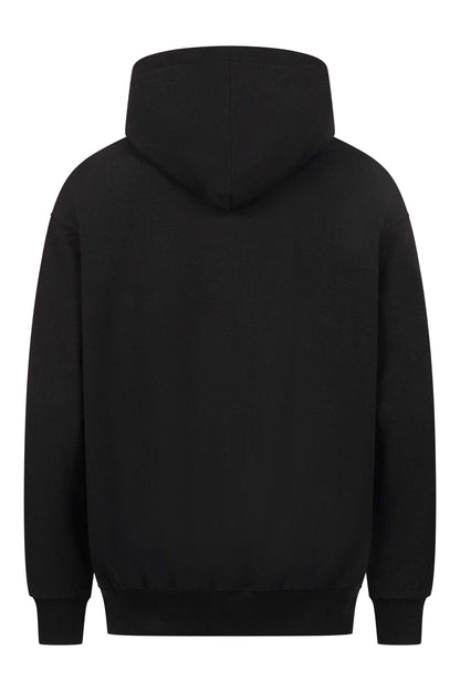 Rückansicht Rapanui Oversize Mini Waffle Hoodie aus GOTS Bio Baumwolle, Unisex, schwarz