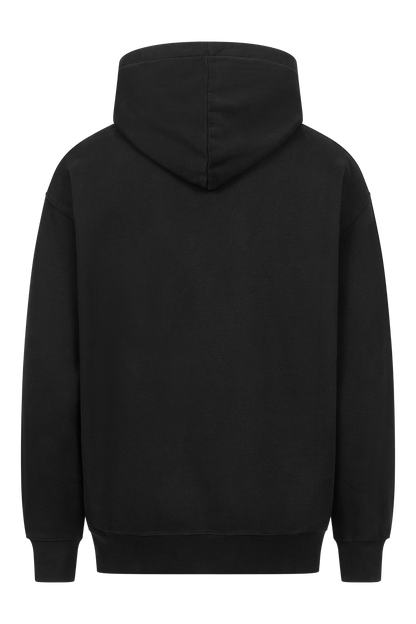 Rückansicht Rapanui Oversize Logo Hoodie aus GOTS Bio Baumwolle, Unisex, schwarz