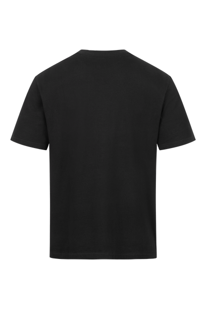 Rückansicht Schwarzes Rapanui  Oversize Logo Shirt aus 100% Bio Baumwolle, GOTS zertifiziert