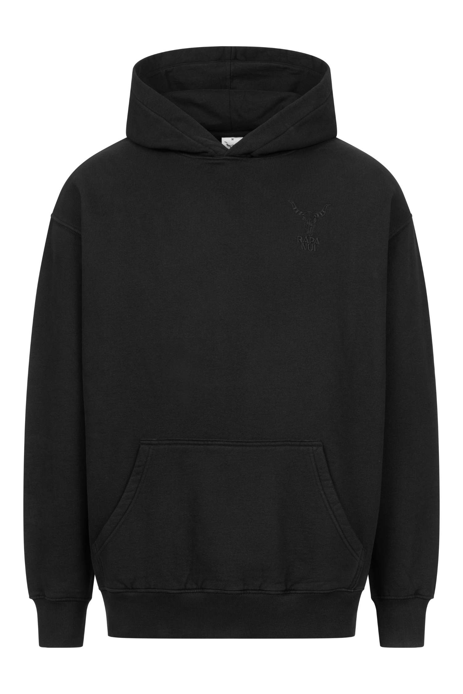 Rapanui Oversize Logo Hoodie aus GOTS Bio Baumwolle, Unisex, schwarz