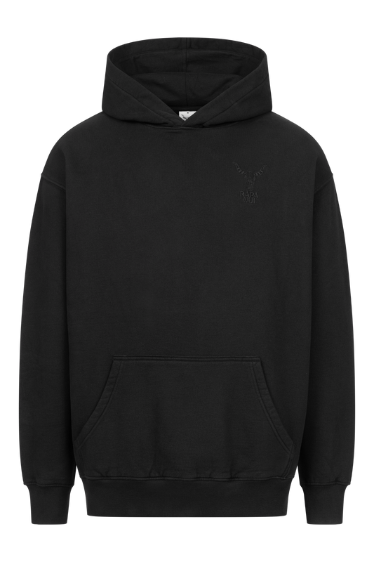 Rapanui Oversize Logo Hoodie aus GOTS Bio Baumwolle, Unisex, schwarz